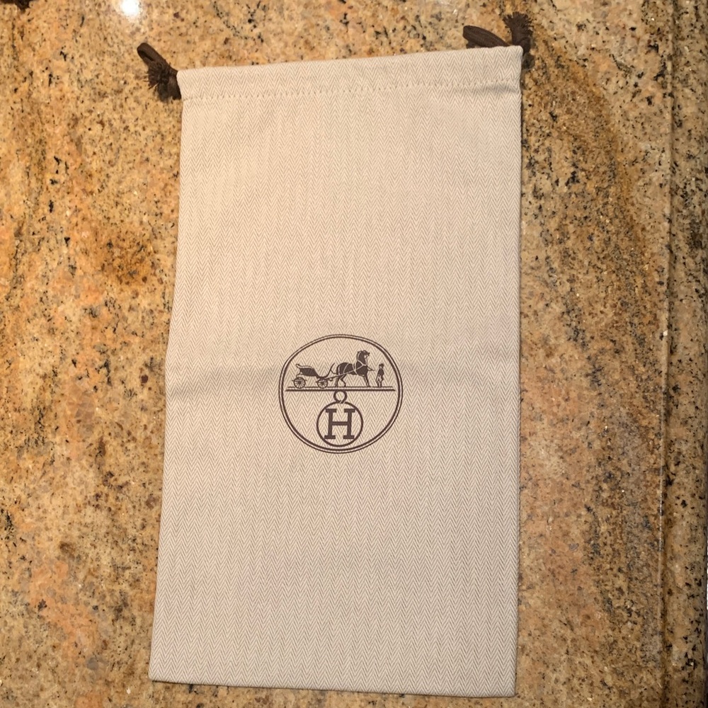 Hermes Beige Canvas Drawstring Pouch shoe bag with shoe info insert